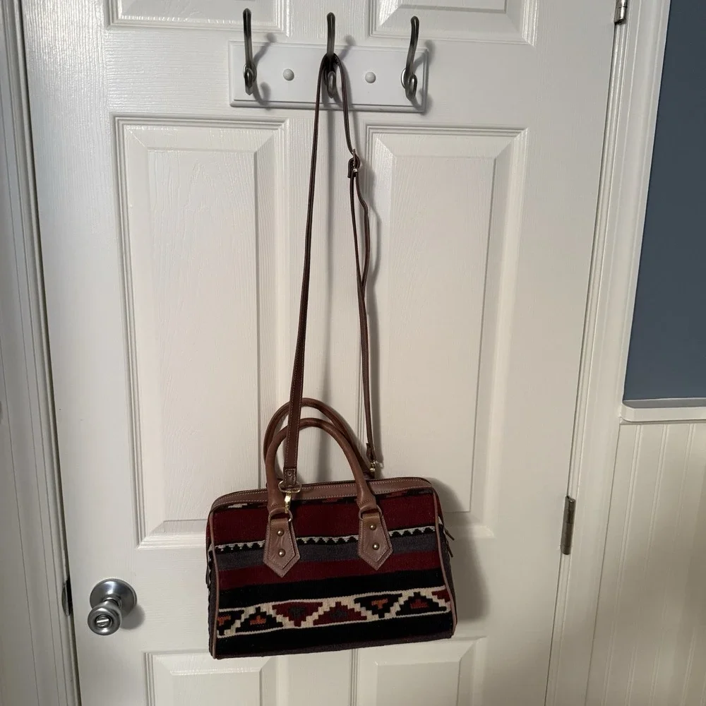 Vtg Yun Art Crossbody Bag Purse Wool Leather Handmade In Turkey Western Native